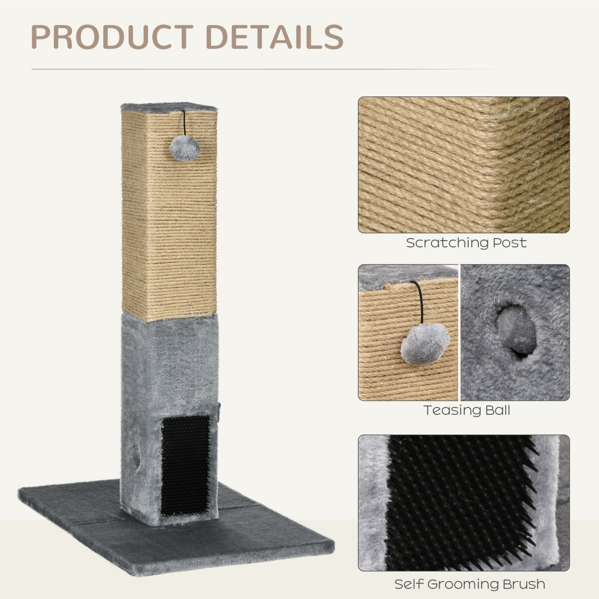 Cat Scratching Post 79cm Scratcher Climber Cat Tree Activity Centre - Grey