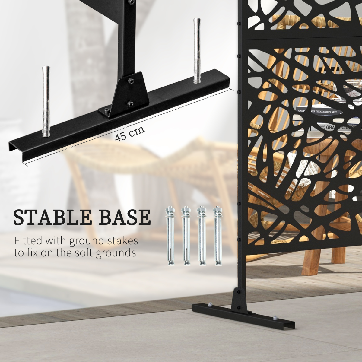 Outsunny 6.5FT Metal Outdoor Privacy Screen Panel with Stand, Twisted Lines