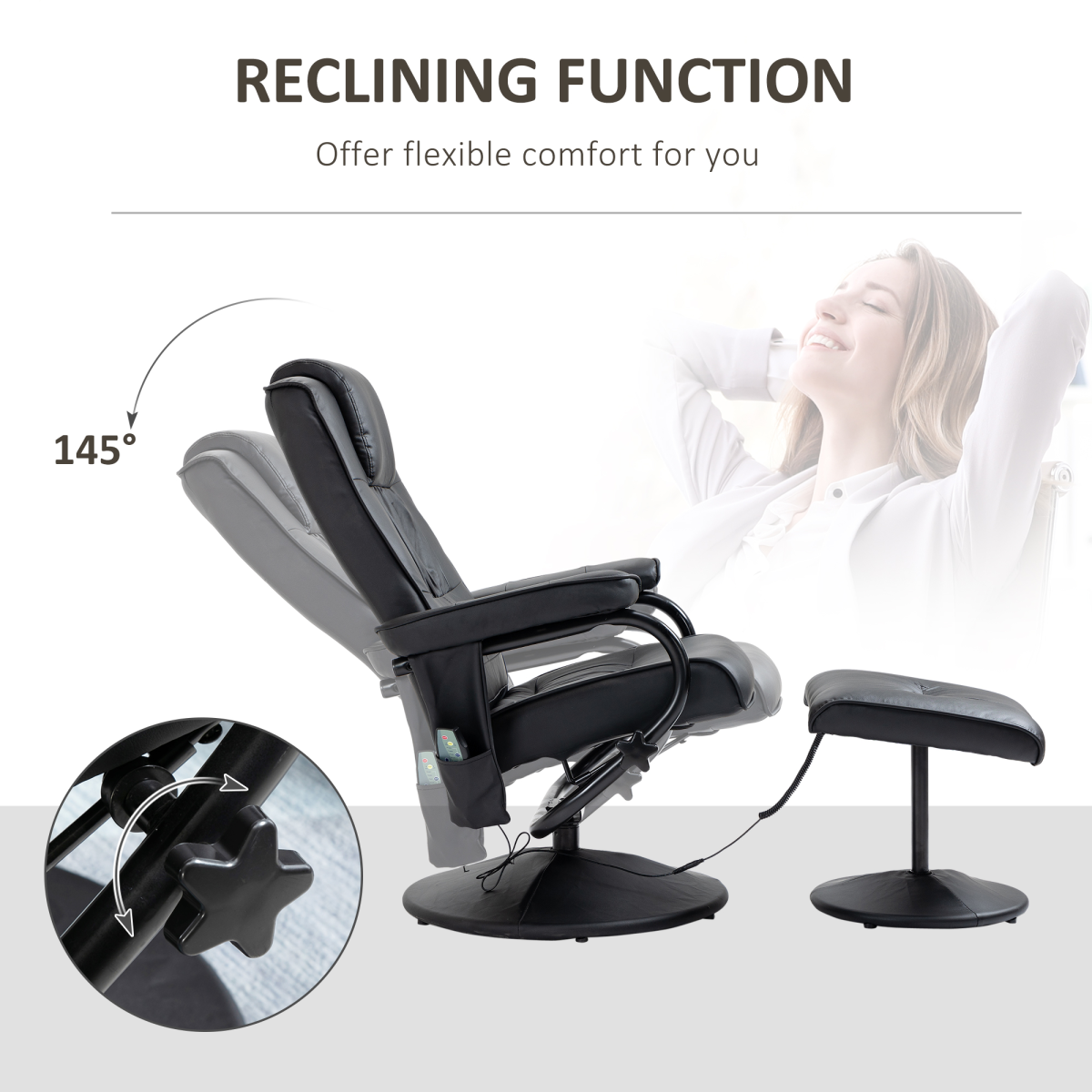 Freestanding Living Room Chair with High Density Cushion and Footrest Black