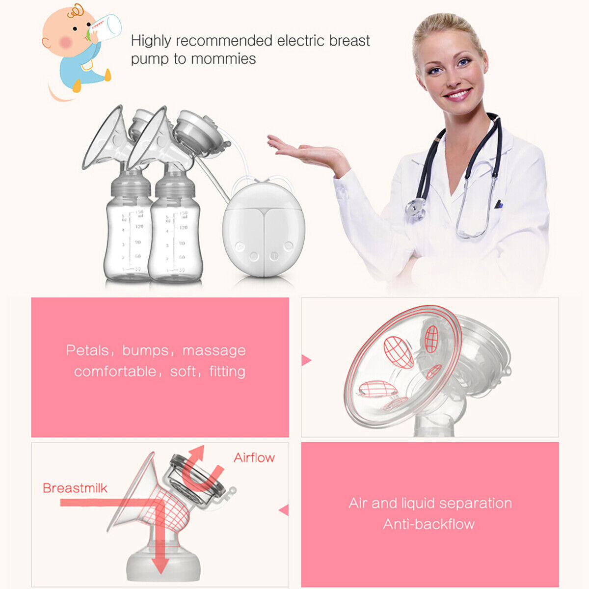 Automatic Double Electric Breast Pump + Lid & Nipple Kit | Efficient Breastfeeding Pump