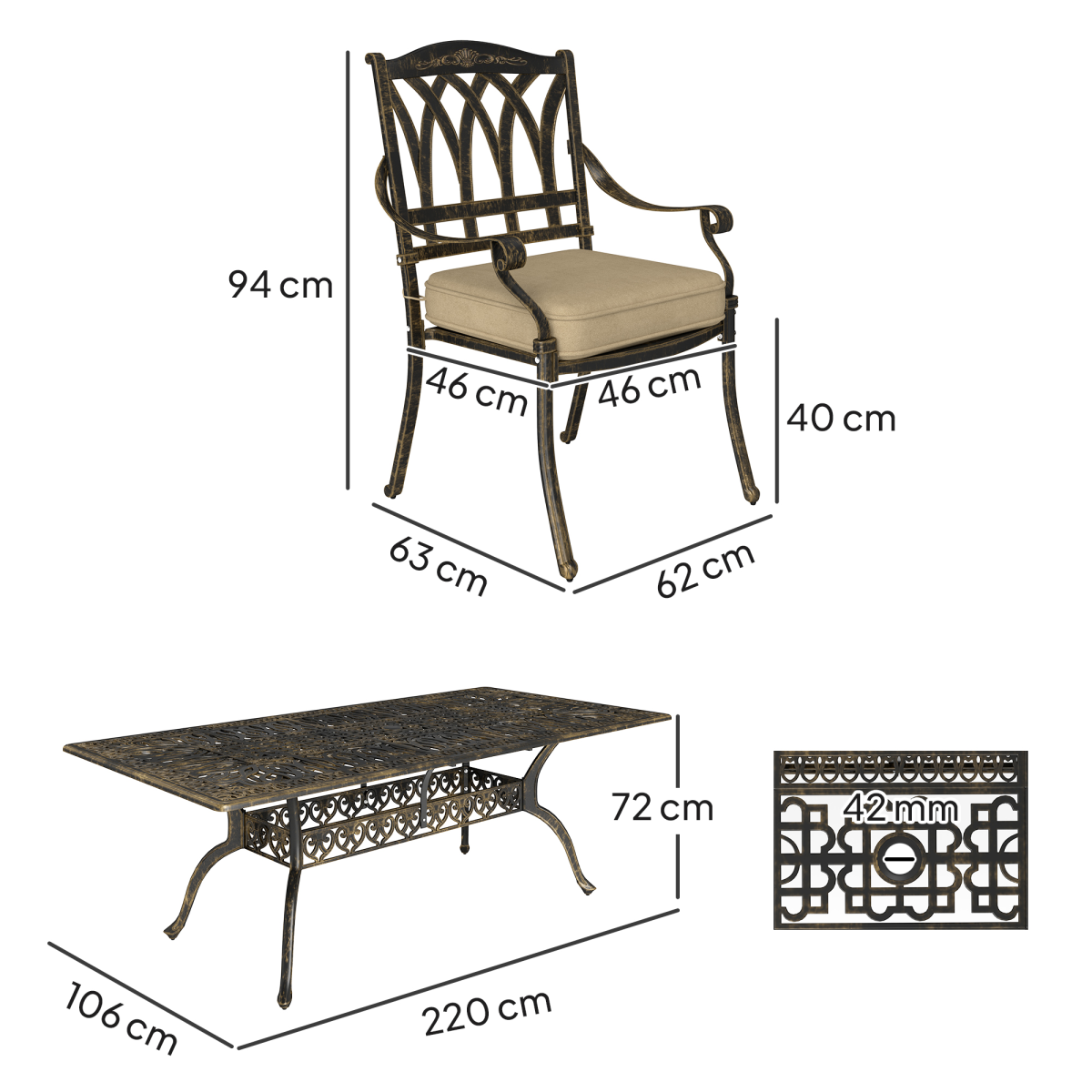 Elegant Nine-Piece Dining Set with Cushions & Parasol Hole for Outdoor Use