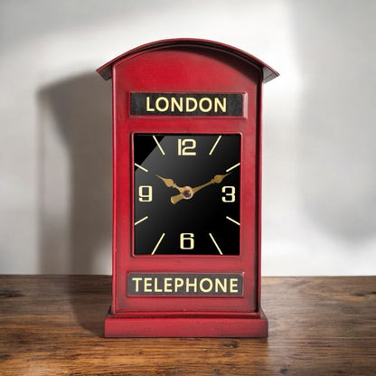 Stylish & Modern Red London Telephone Box Mantel Clock – Silent Sweep Tabletop Clock with Classic British Design for Elegant Decor Accent at Home, Office, & Bedroom