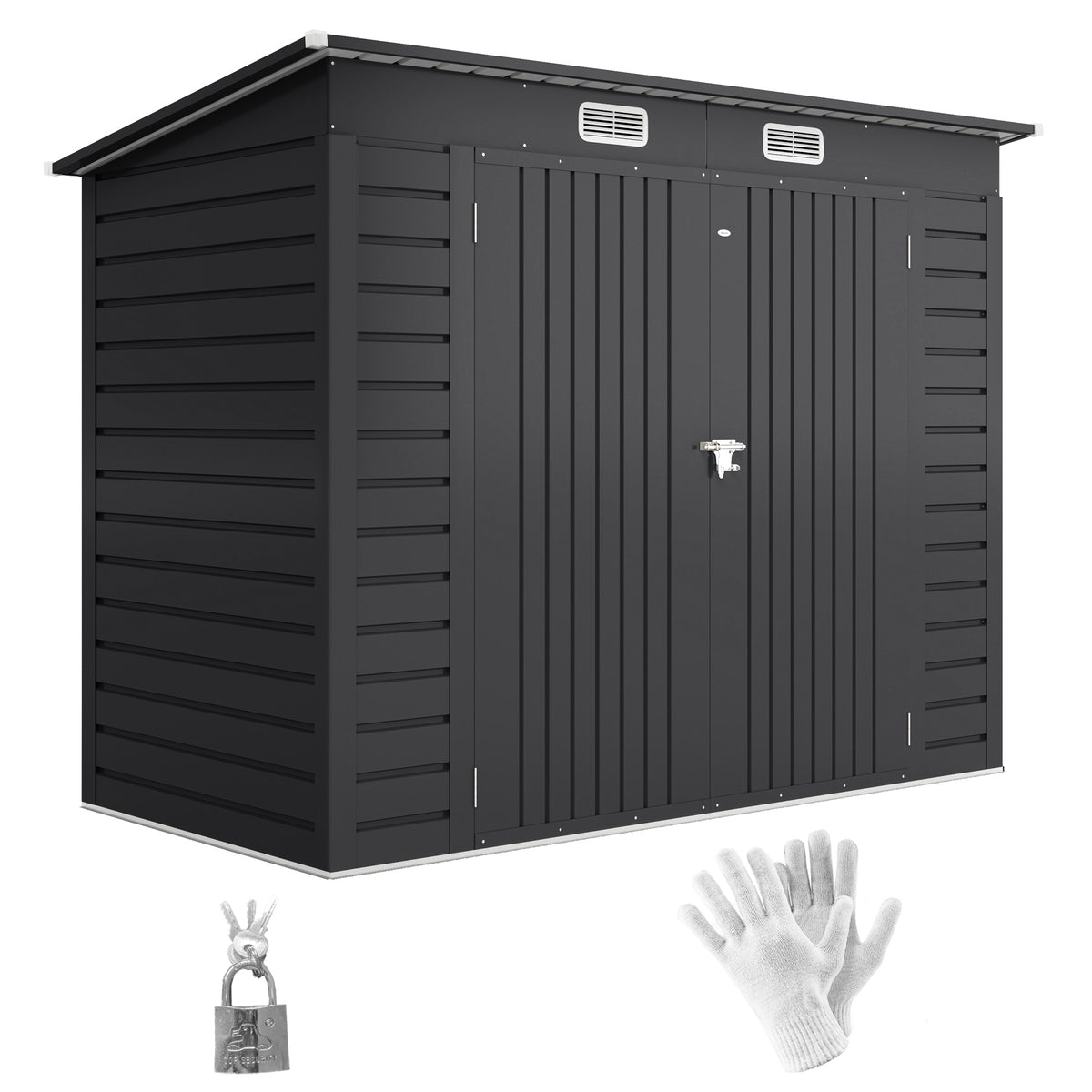 Outsunny 3.7 x 7.9ft Galvanised Steel Shed with Latched Door and Padlock Garden Storage Shed - Grey