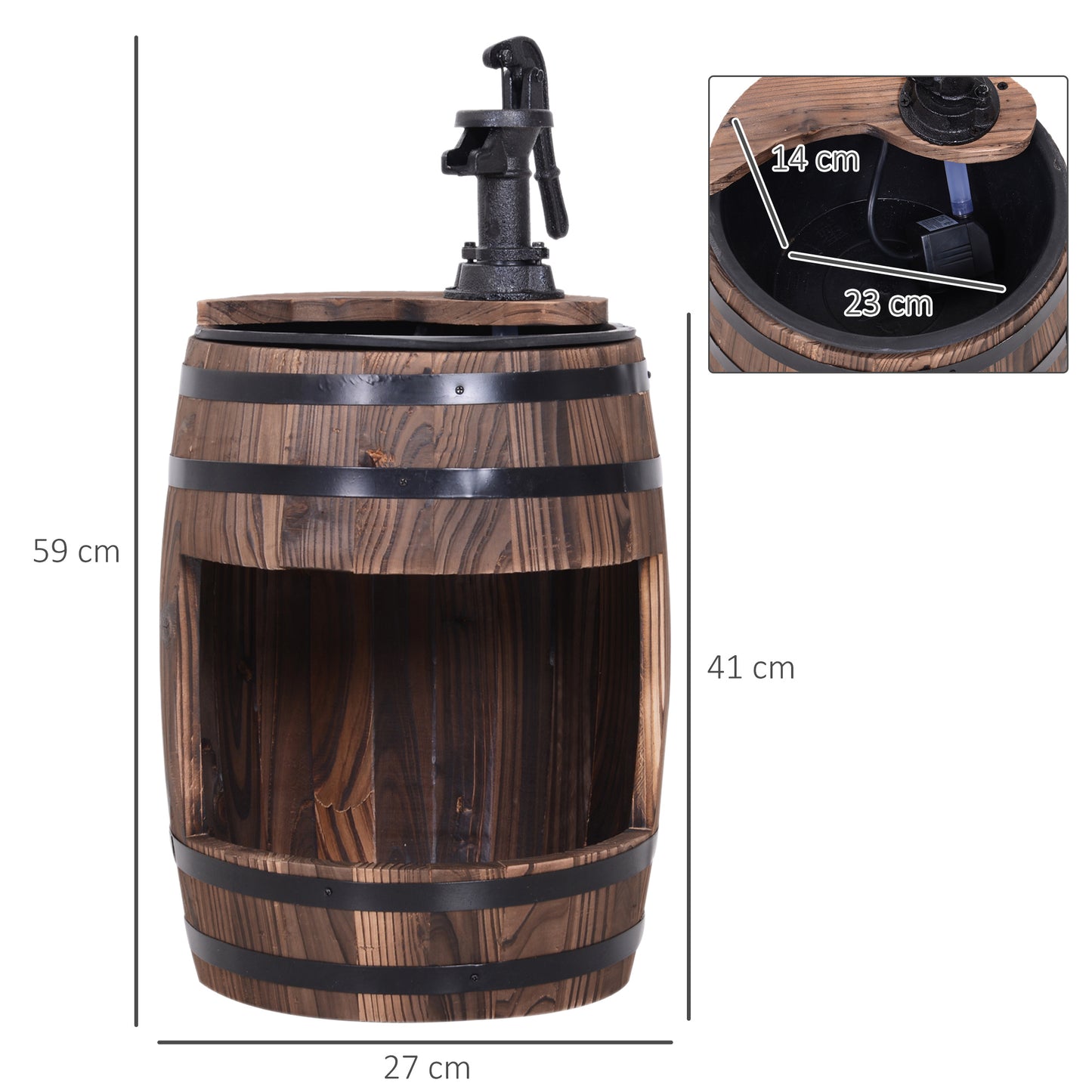 Outsunny Wood Barrel Pump Garden Fountain Water Feature Flower Planter Stand New