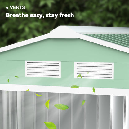 Outsunny 7 x 4ft Metal Garden Shed, Outdoor Storage Tool House with Ventilation Slots, Foundation Kit and Lockable Double Doors, Light Green