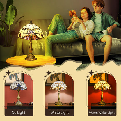 HOMCOM Tiffany Stained Glass Table Lamp, Handmade Antique Bedside Lamp, Decorative Night Light for Bedroom, Living room, Home, Nightstand