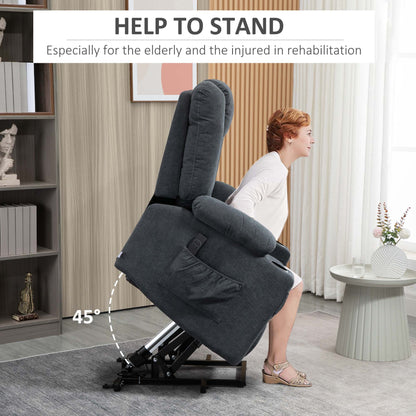 HOMCOM Electric Riser Recliner Armchair， Oversized Chair with Cup Holder & Side Pockets for Elderly in Living Room, Charcoal Grey