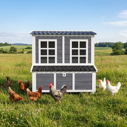 PawHut Wooden Chicken Coop with Nesting Box, Slide-Out Tray, Perches, for 2-4 Chickens, 100 x 86 x 100cm