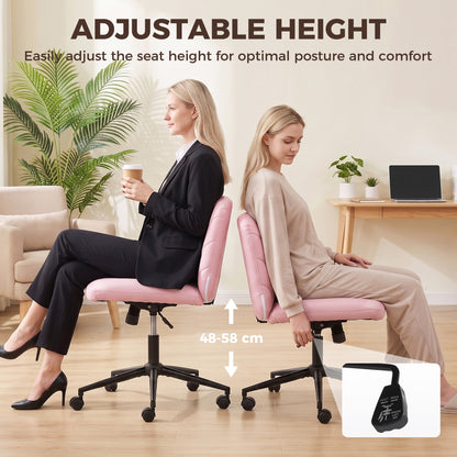 HOMCOM Home Office Desk Chair Height Adjustable Swivel Chair Cross Legged Wide Seat Swivel Wheels Pink