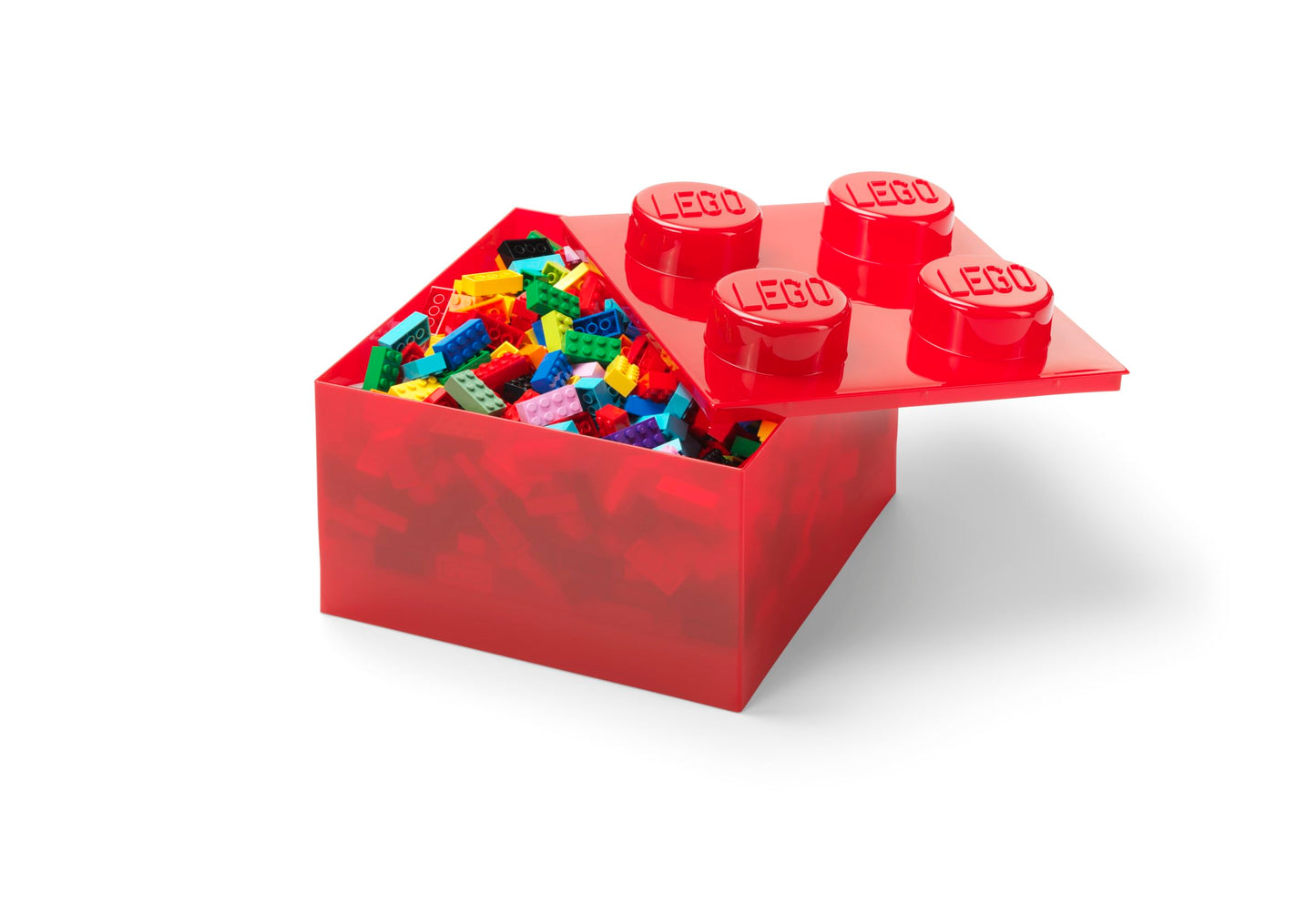 Room Copenhagen LEGO Storage Brick 4 Knobs Translucent Red - Stackable Plastic Storage Box with Lid for Kids and Adults Desk Organizer and Toy Box