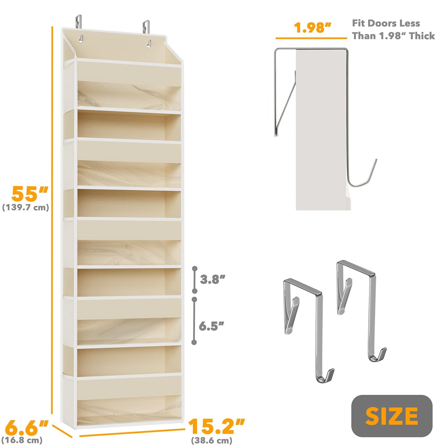 SpaceAid 1 Pack Over The Door Organizer with 5 Large Pockets and 10 Mesh Side Pockets, 5 Layers Door Organizer Hanging with Clear Window for Bedroom