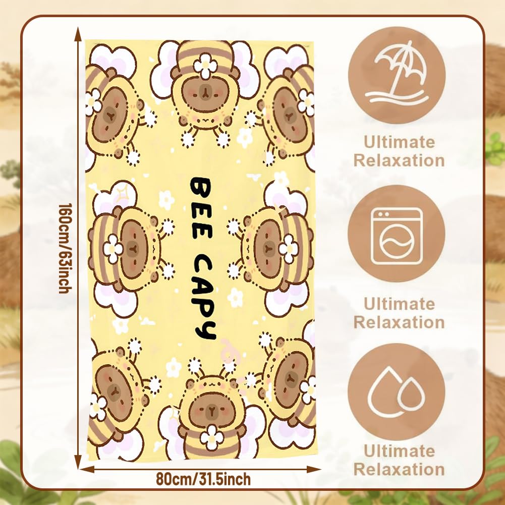 KMFASVX Cute Capybara Beach Towel, Capybara Pattern Thin Lightweight Soft Bath Towels