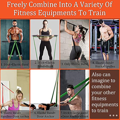 DASKING Resistance Bands Set with 75cm Detachable Exercise Bar, 4 Different Level Pull Up Bands - Fitness Workout Bars Kit for Strength Training, Pilates, Yoga - Home Gym Sports System Equipment