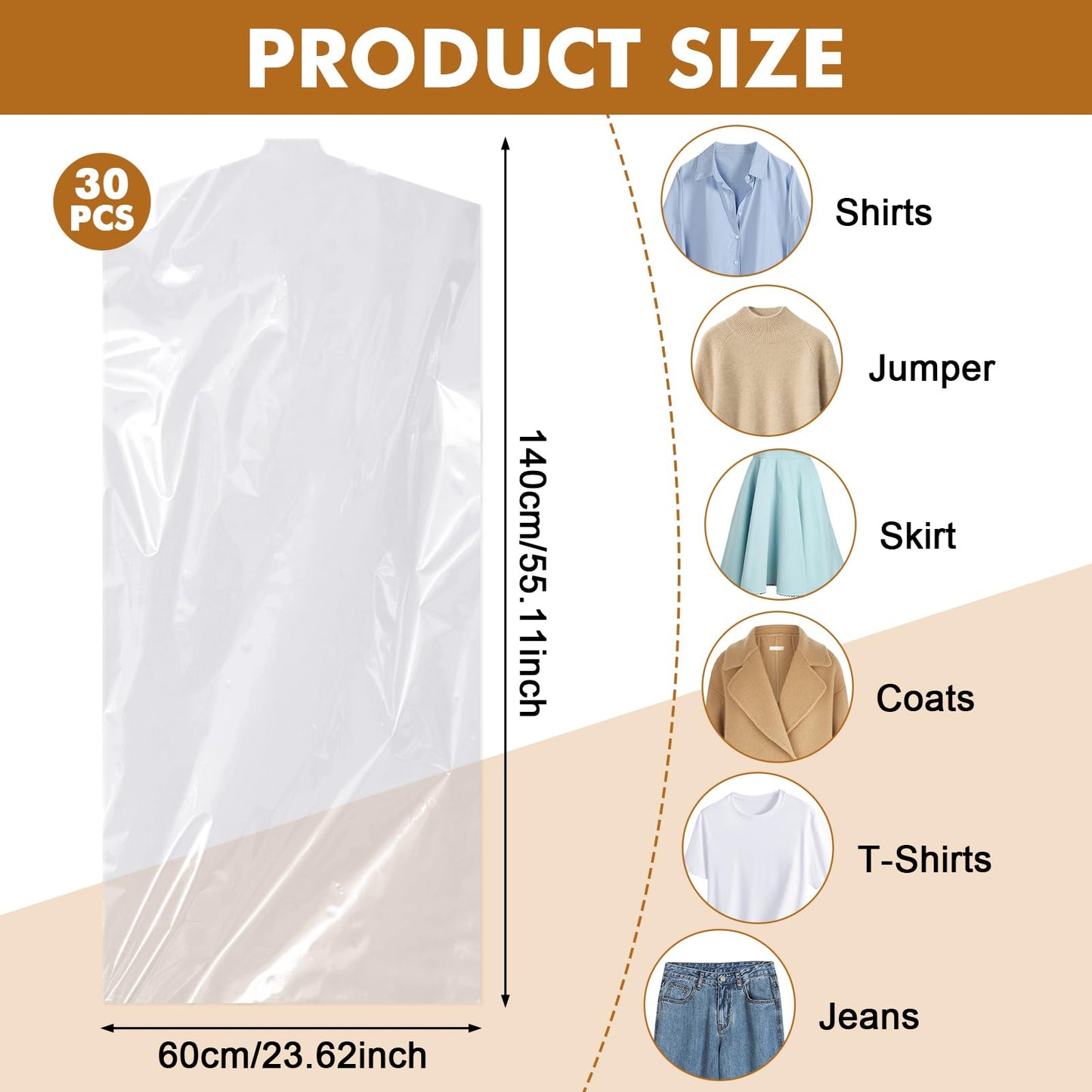 Hejo 30 Pack Plastic Clothes Covers, 60x140cm Dry Cleaning Bags