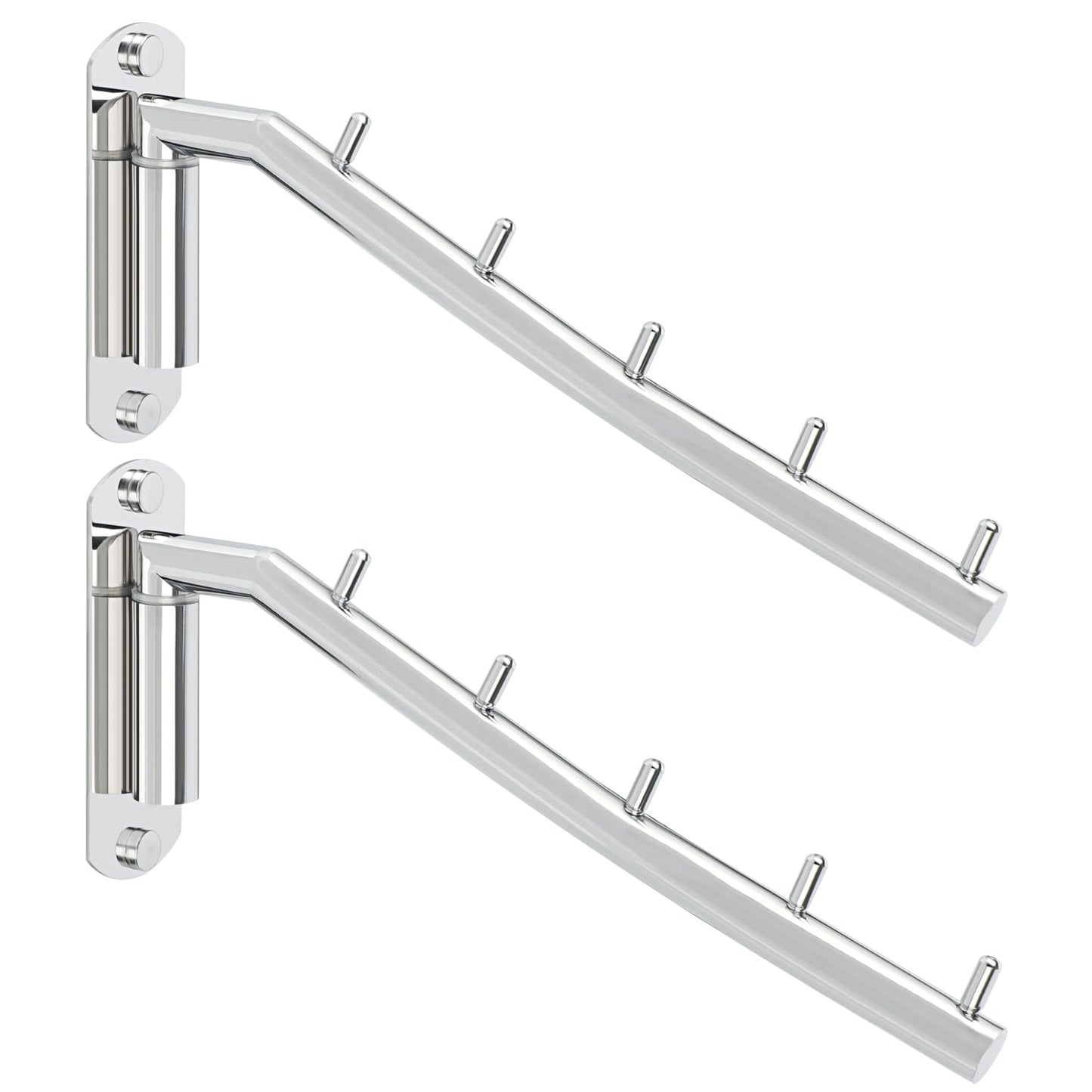 Mooche 2Pcs Wall Mounted Coat Rack Chrome, Swivel Clothes Rail, 27CM