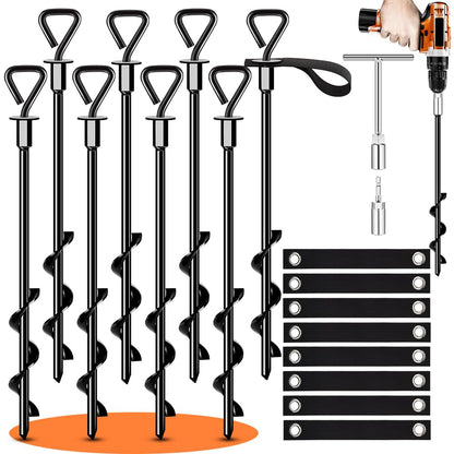 Trampoline Stakes Ground Anchors Screw in Tent Stakes Heavy Duty for High Winds, Trampoline Anchors with Straps, Canopies, Carports, Sheds, Swing