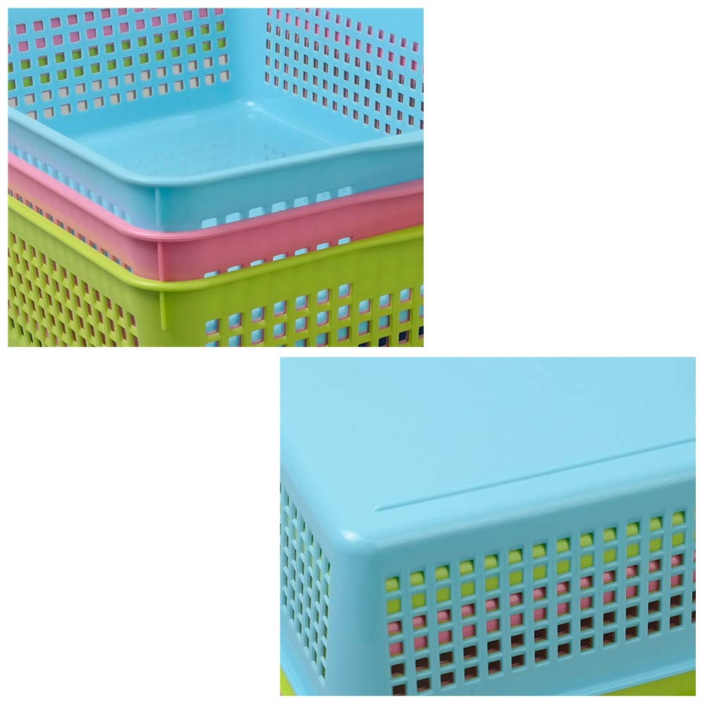 Ponpong Blue Green Pink Color Plastic A4 Storage Baskets, 6 Pack