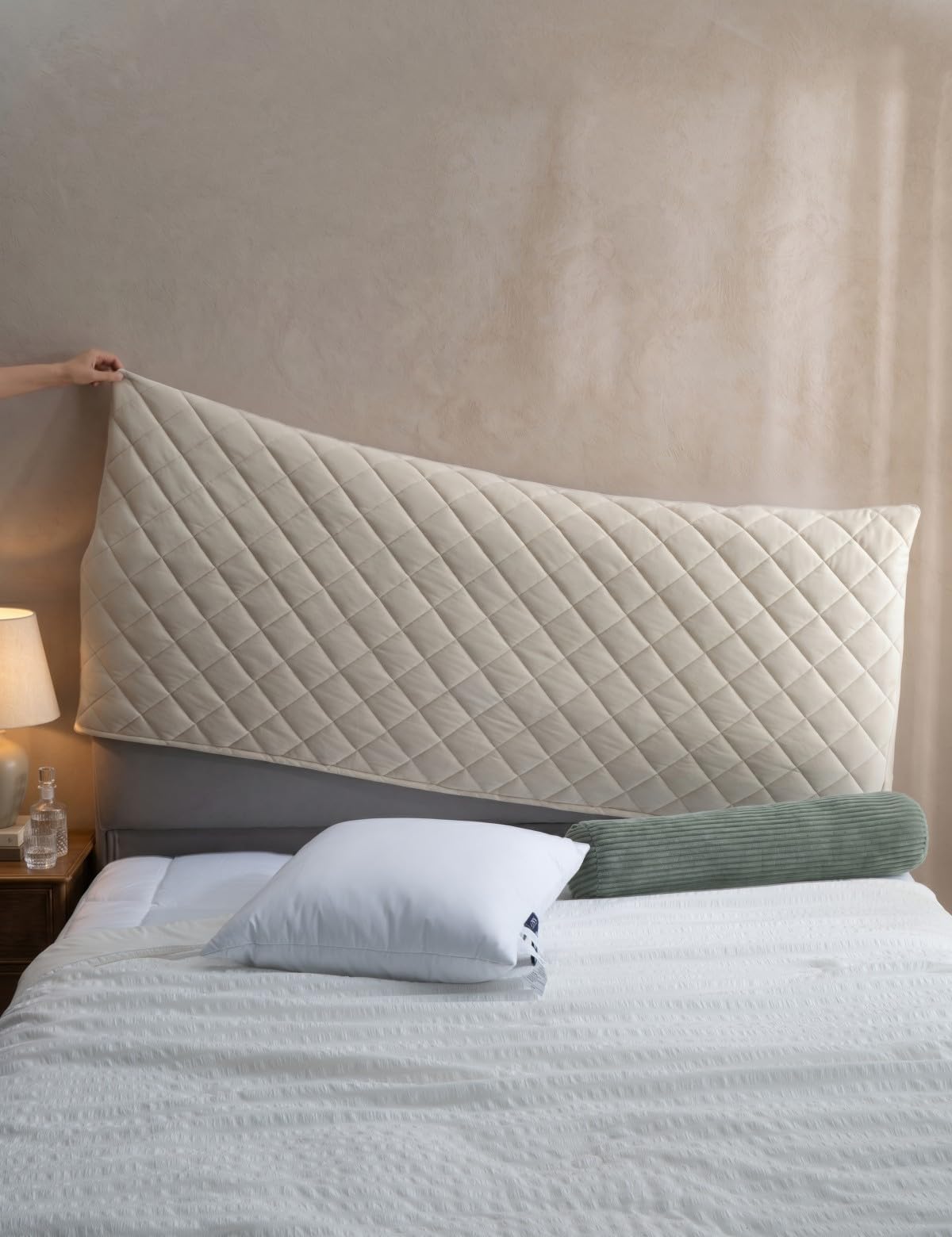 TEXSTEAD Bed Headboard Slipcover Quilted Thicken Protector Beige,150x70cm