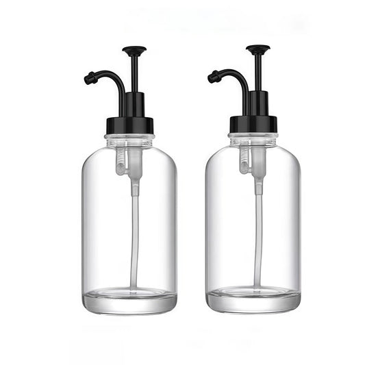 2 Pack Coffee Syrup Pump Coffee Station Coffee Syrup Dispenser Glass Honey Pot Honey Jar Shampoo and Conditioner Dispenser (Black)