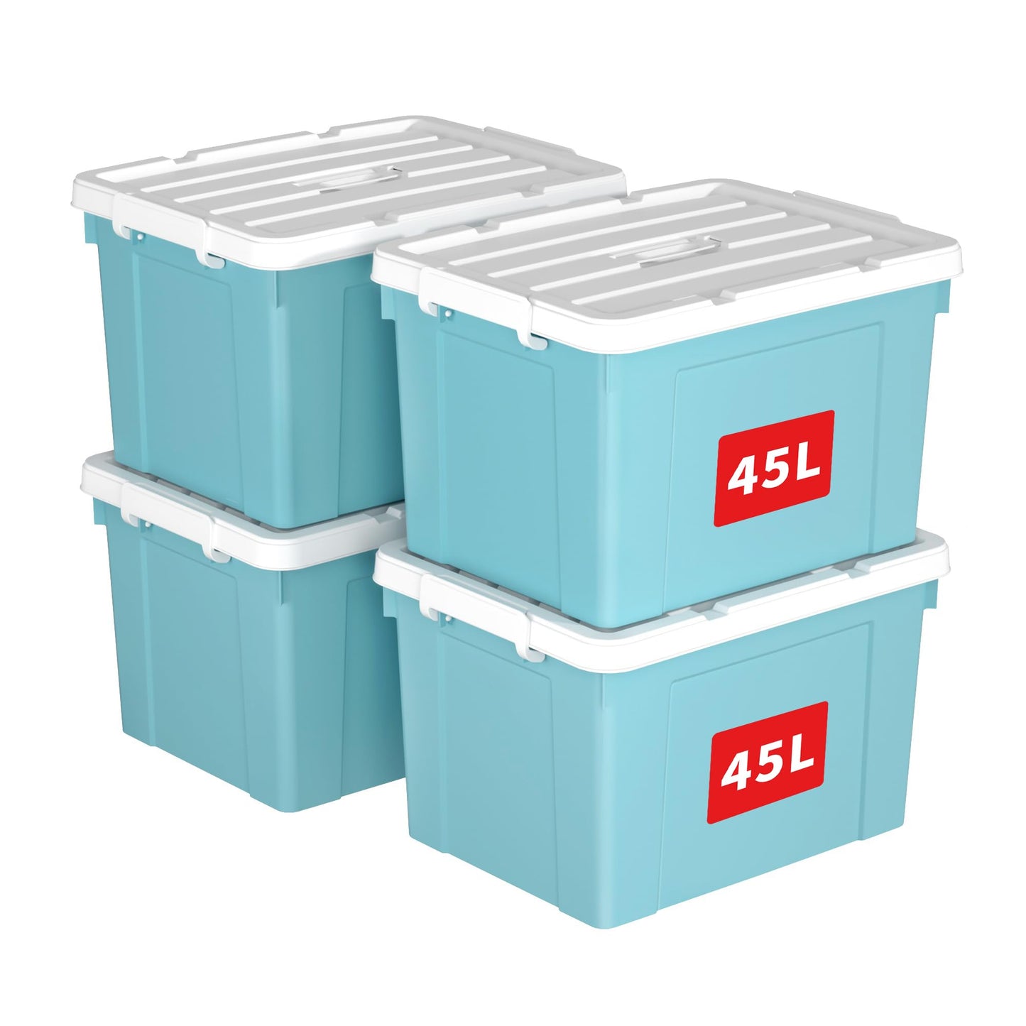Cetomo 45L*4 Storage Boxes, Carry Plastic Storage Box with Lids, Organizing Container with Handle and Secure Latching Buckles, Stackable, Nestable