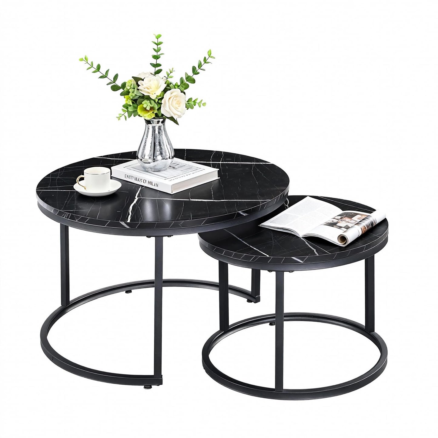 JoyyeSpace Coffee Table, Set of 2, Side Table, Living Room Table, Coffee Table, Height Adjustable, for the Living Room
