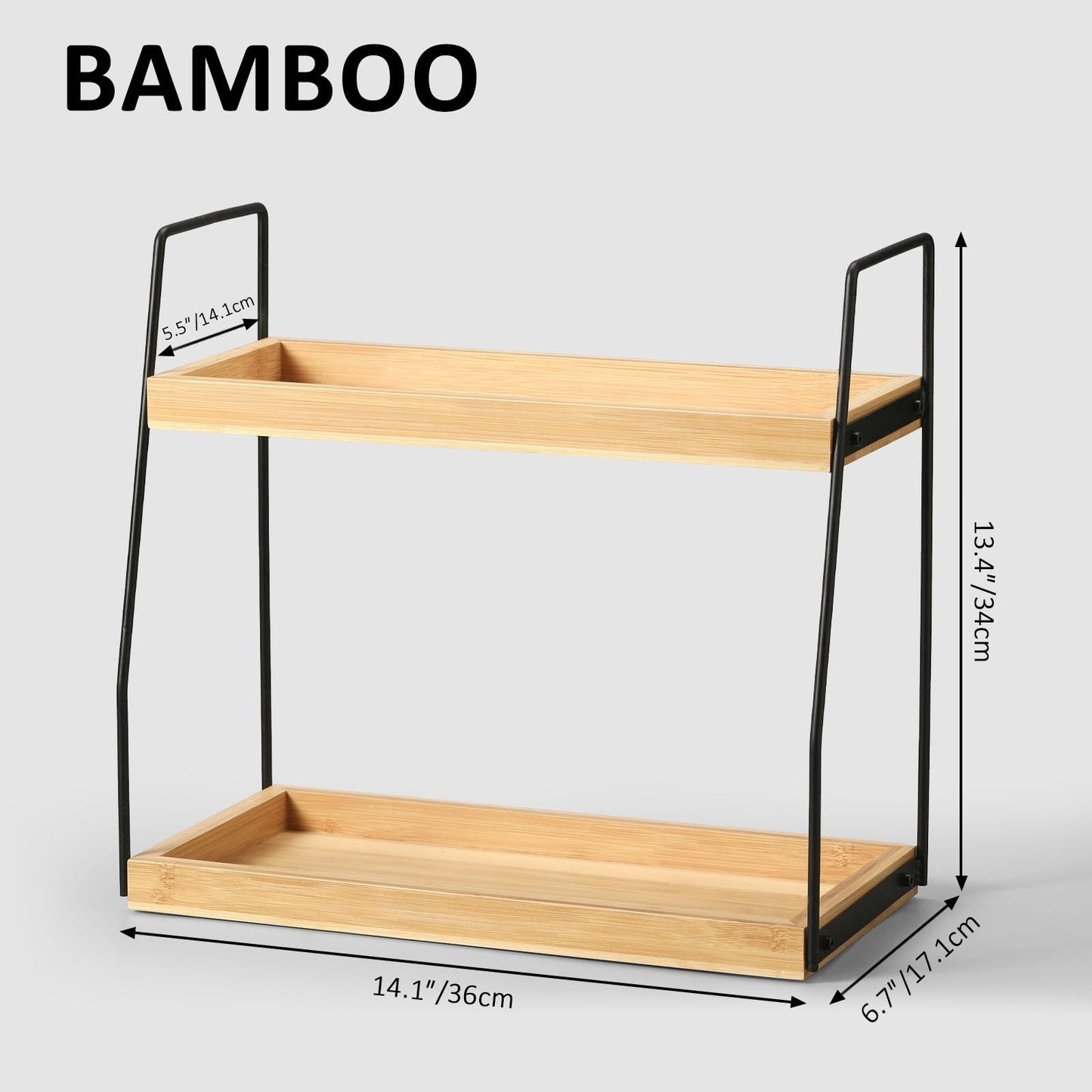 ZOBONETI Bamboo Bathroom Counter Organizer, Wooden Bathroom Sink Countertop Organizer, 2 Ties Vanity Counter Top Shelf, Dresser Skincare Storage Rack