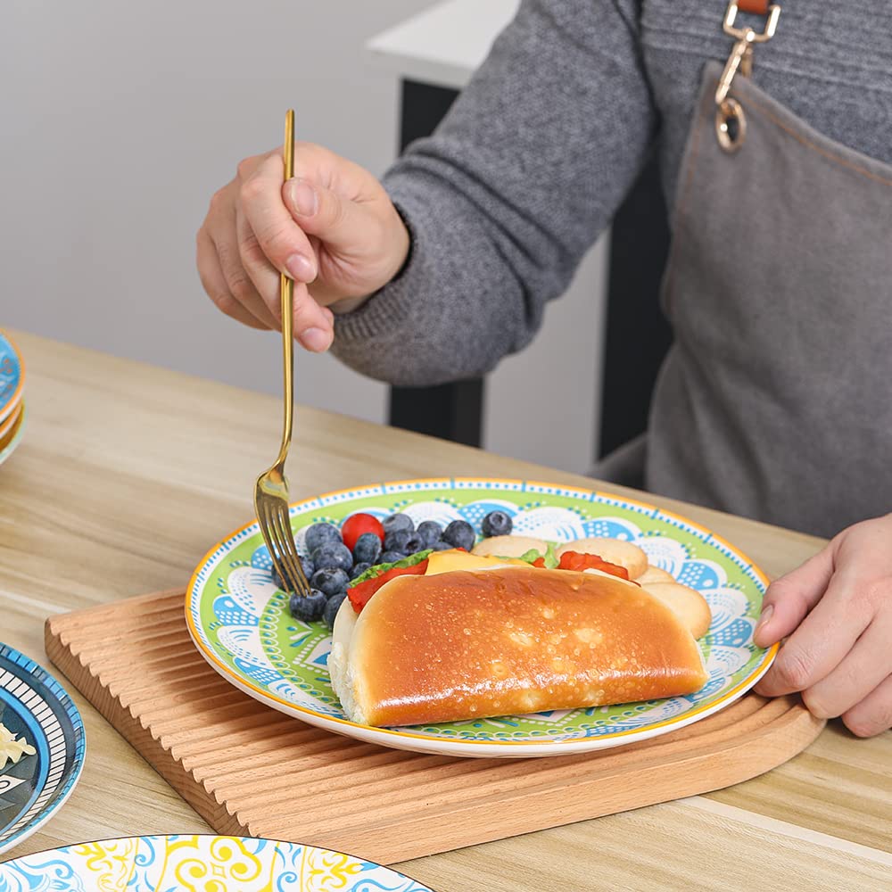 AHX Dinner Plates Set of 6-10 Inch Large Ceramic Plate for Salad, Pasta, Steak - Colorful Patterns - Dishwasher and Microwave Oven Safe