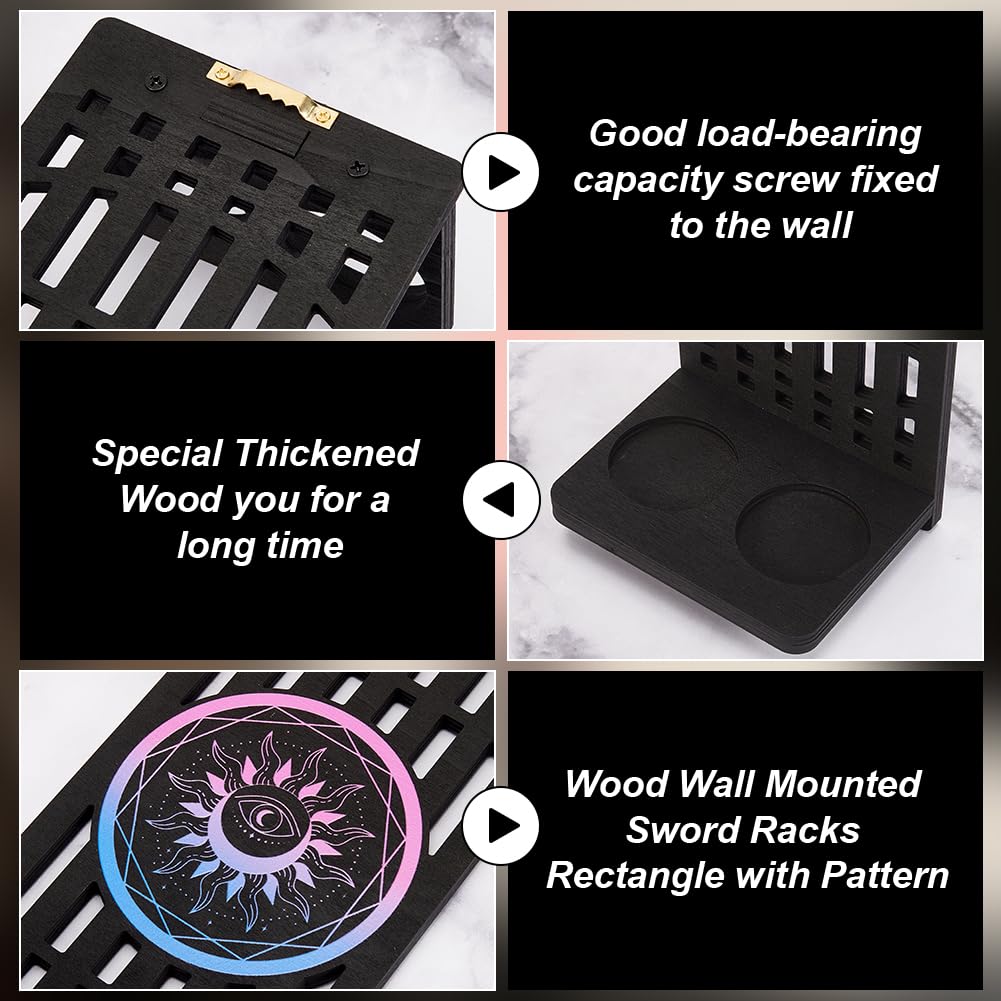 UNICRAFTALE Lightsaber Walls Mount Rack Wood Wall Mounted Sword Racks Black Rectangle Sun Pattern Vertical Lightsabers for Most Lightsaber Displays