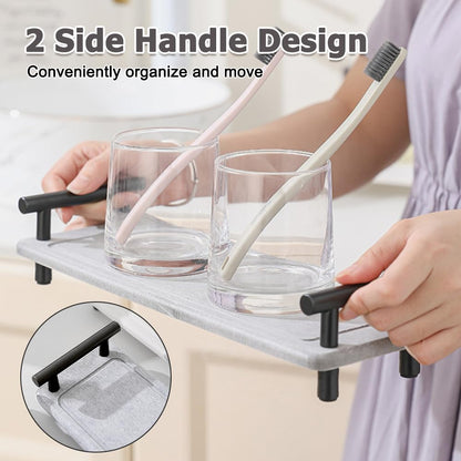 Bathroom Instant Dry Organizer, Diatomaceous Earth Guest Towel Tray with Handles, Water Absorbing Countertop Tray Organizer for Bathroom Kitchen Table