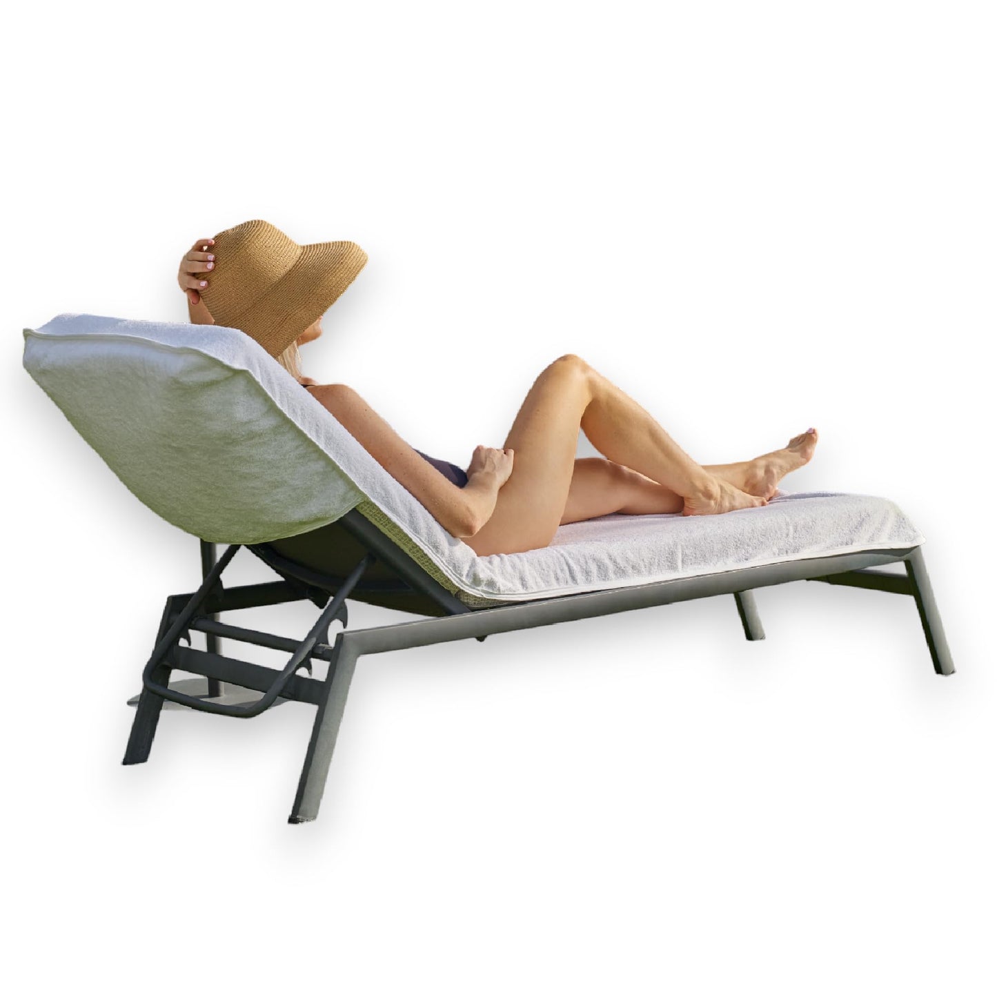 Boca Terry Chaise Lounge Cover - Cotton Terry Cloth Beach Chair Towel - Fitted Beach Towel, White