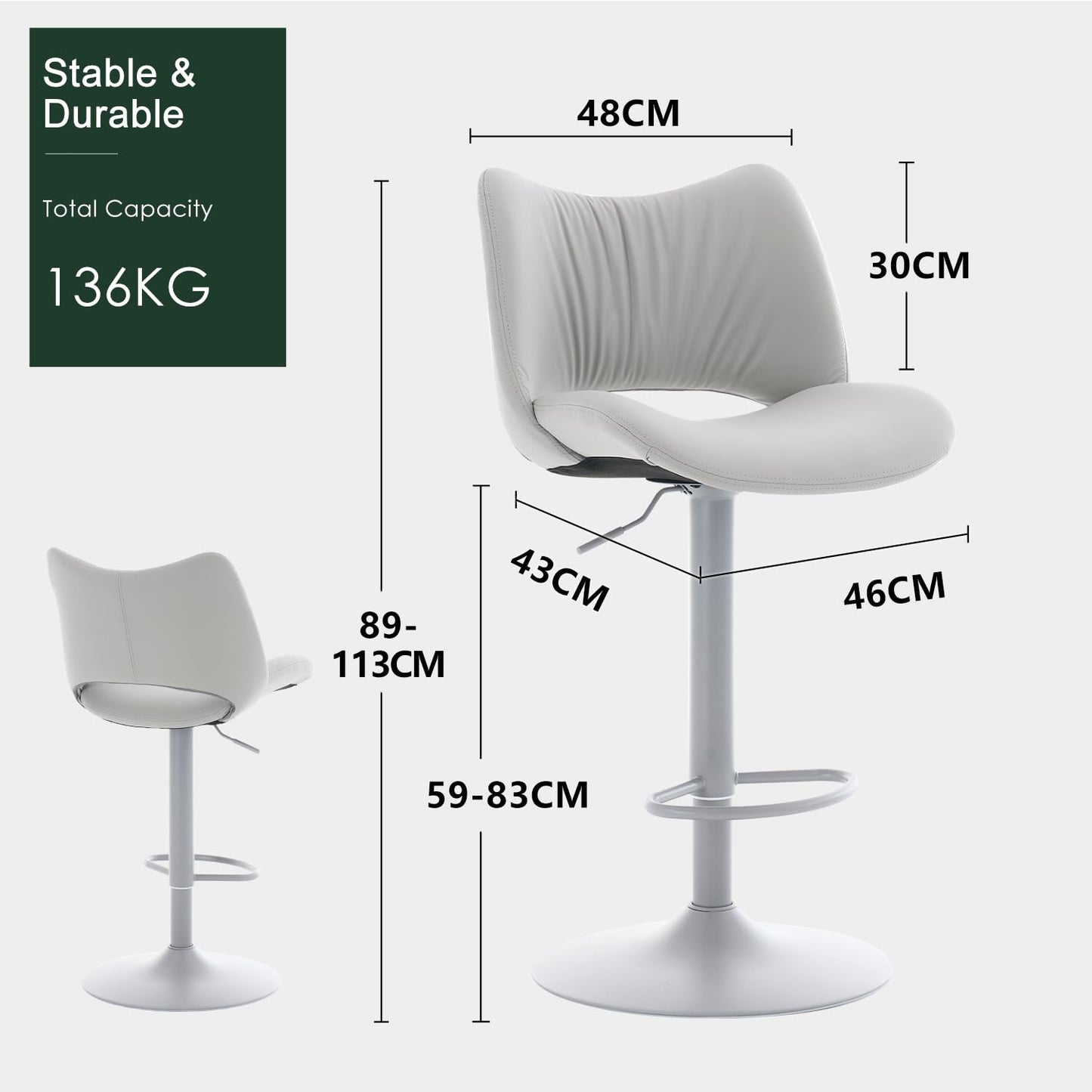 YOUNUOKE Single Bar Stool, Swivel Counter Height Barstool, Gray