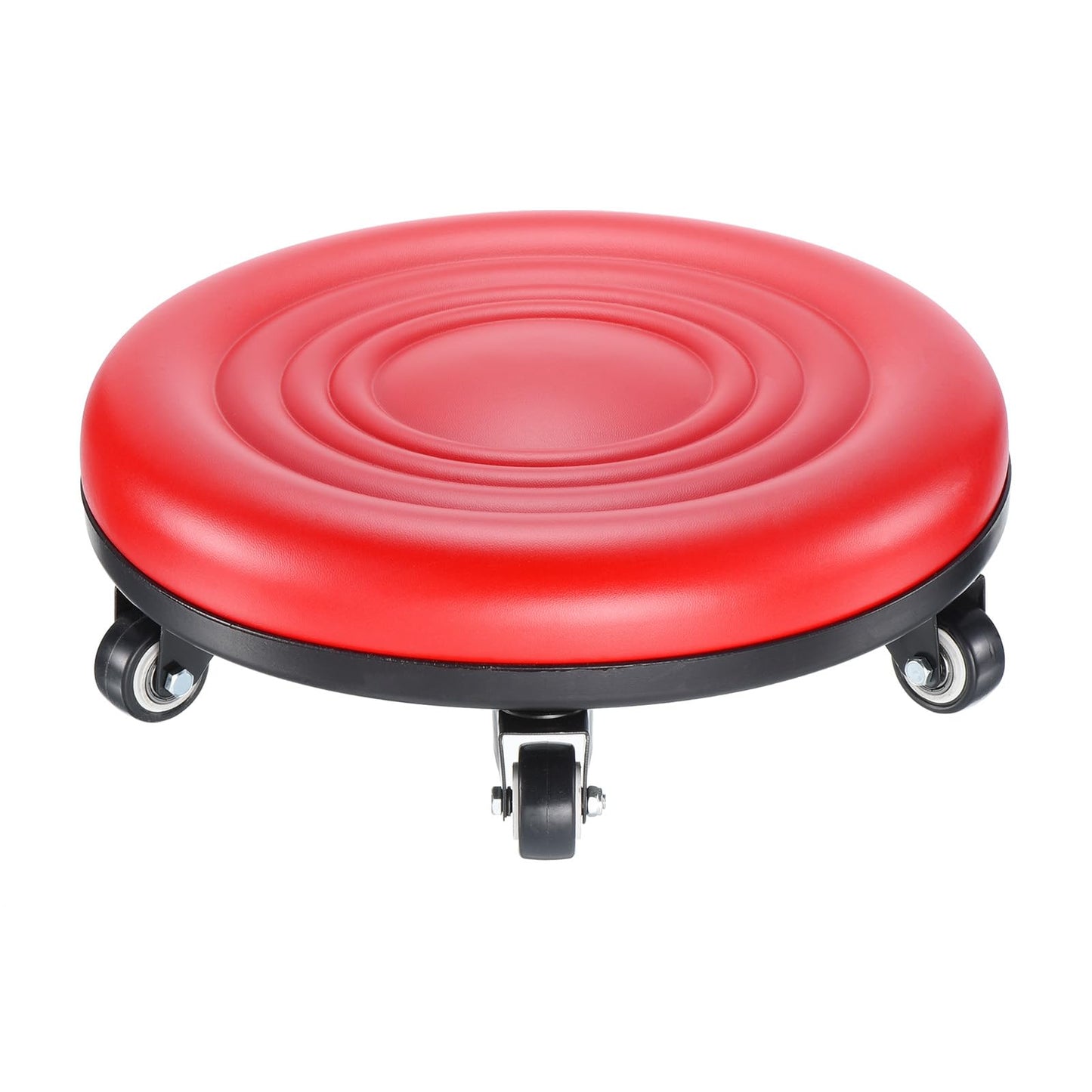 PATIKIL Low Roller Seat Wheel Chair - PU Leather Universal Wheel Stool for Home Office Fitness - Round Short Rolling Seat (Red)