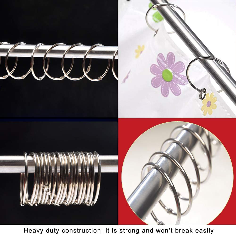 Coideal Large Shower Curtain Rings Open, 20 Pcs Metal Curtain Hooks 50mm Big Circular Loops Key Ring Brushed Nickel (Silver)