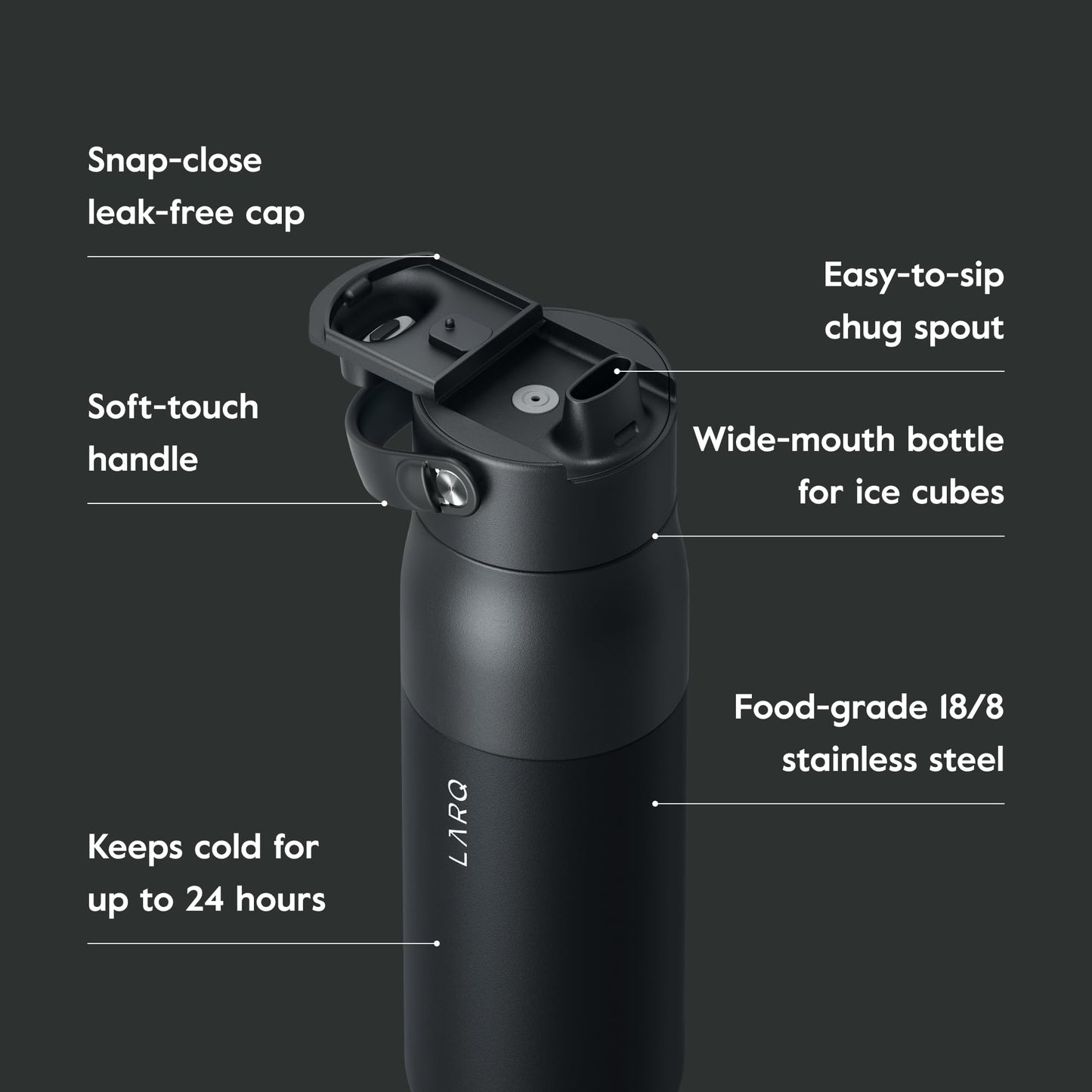 LARQ Bottle Swig Top 23oz - Insulated Stainless Steel Water Bottle with Built-in Silicone Handle | Thermos, BPA Free | Reusable Water Bottle for