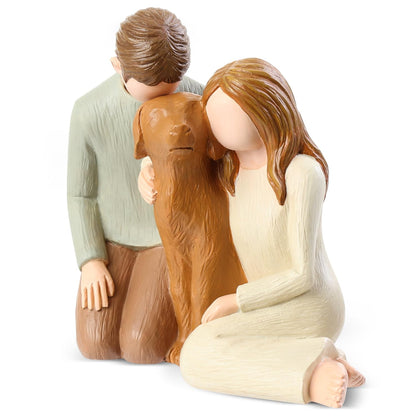 Carracci Couple with Dog Figurines Ornaments, We Are A Family Memorials Statues for Dog Lovers