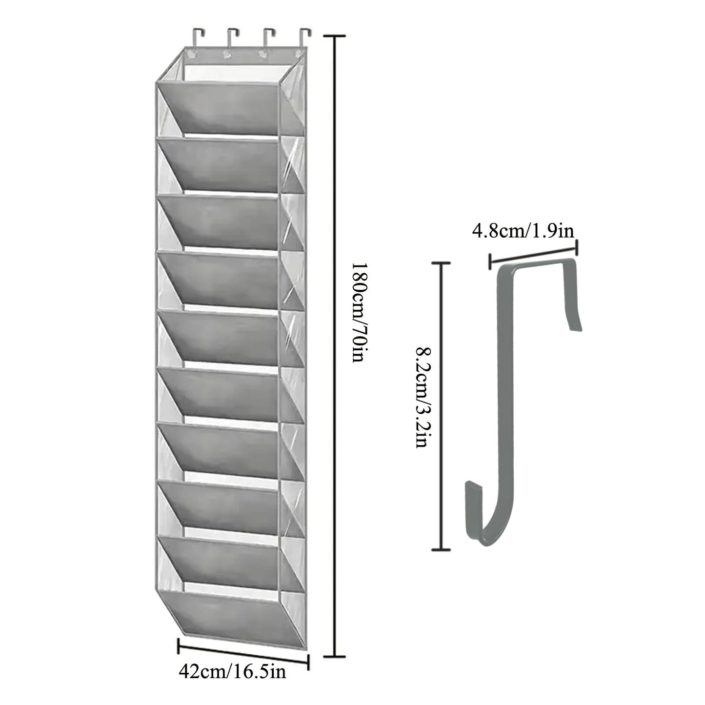 TopHomer 10 Tier Over Door Shoe Storage Organiser，Hanging Shoe Rack Storage and Large Shoes Holder with Clear Deep Pocket Back of Door,Fit 20 Pairs