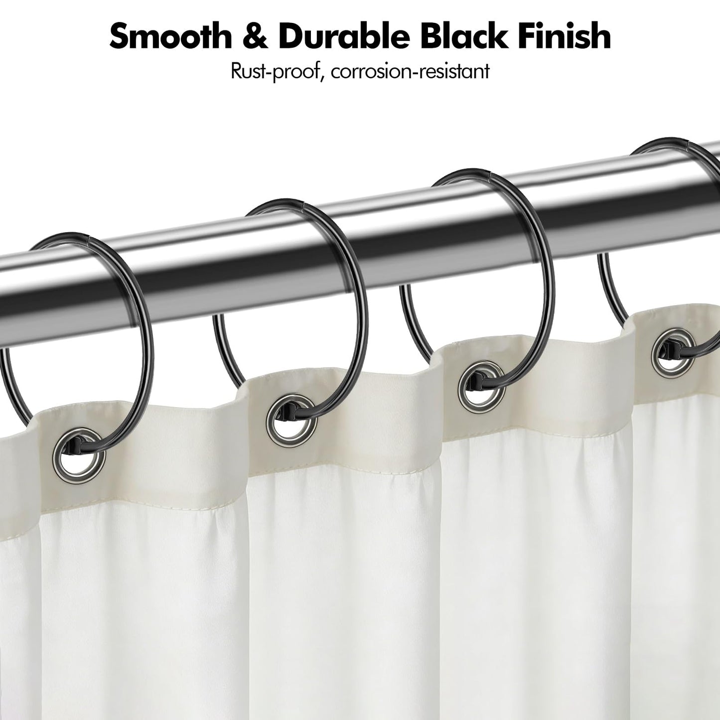 Lunhoo 20-Pack 50 mm Shower Curtain Rings, Shower Curtain Hooks, Multi-Purpose Round Clips, Large Metal Binder Ring, Key Ring (Black)