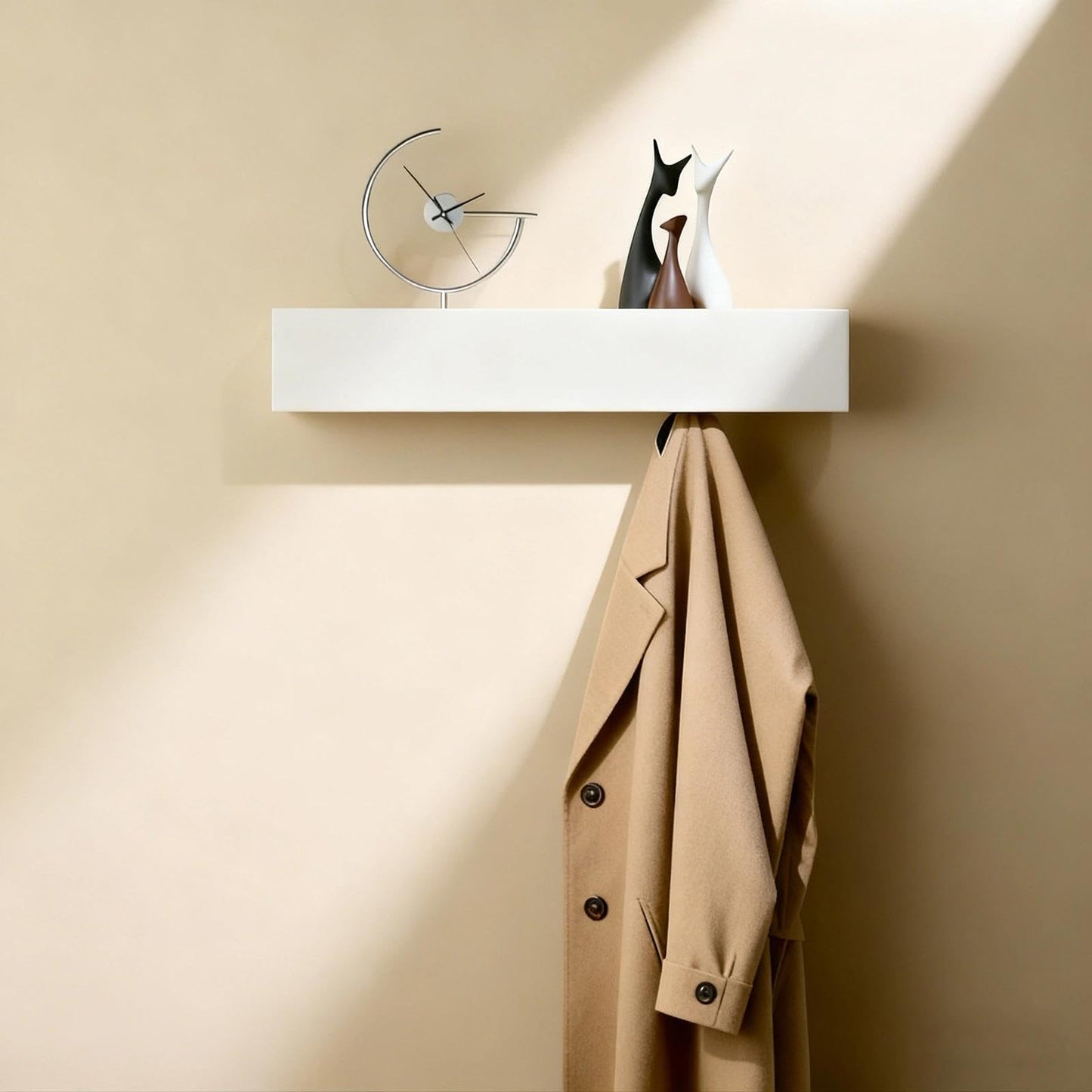 PHMING Coat Rack Wall Mounted 43.5cm, Coat Hooks with Shelf