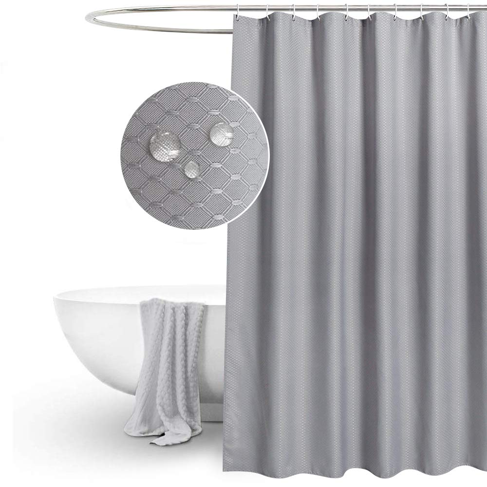 EurCross Grey Waffle Shower Curtains Extra Long 180 x 210cm drop, Mildew Resistant Water Resistant Fabric shower Curtain for Bathroom with12White