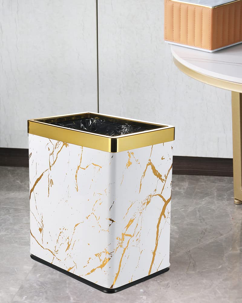 Small Bedroom Waste Bin,Trash Bin for Bathroom Office Hotel,White Gold