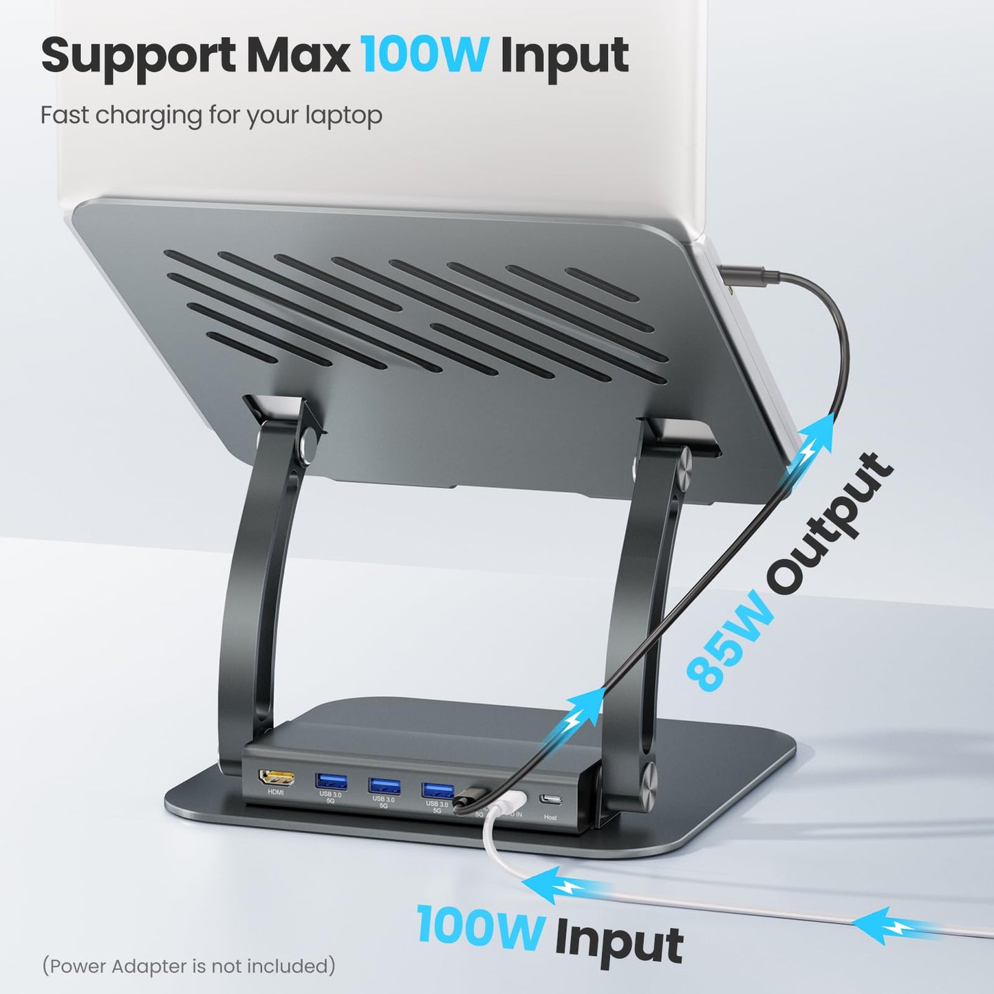 tounee Laptop Stand with Detachable USB-C Hub, 100W PD Charging, 4K@60Hz HDMI, 3 USB Ports