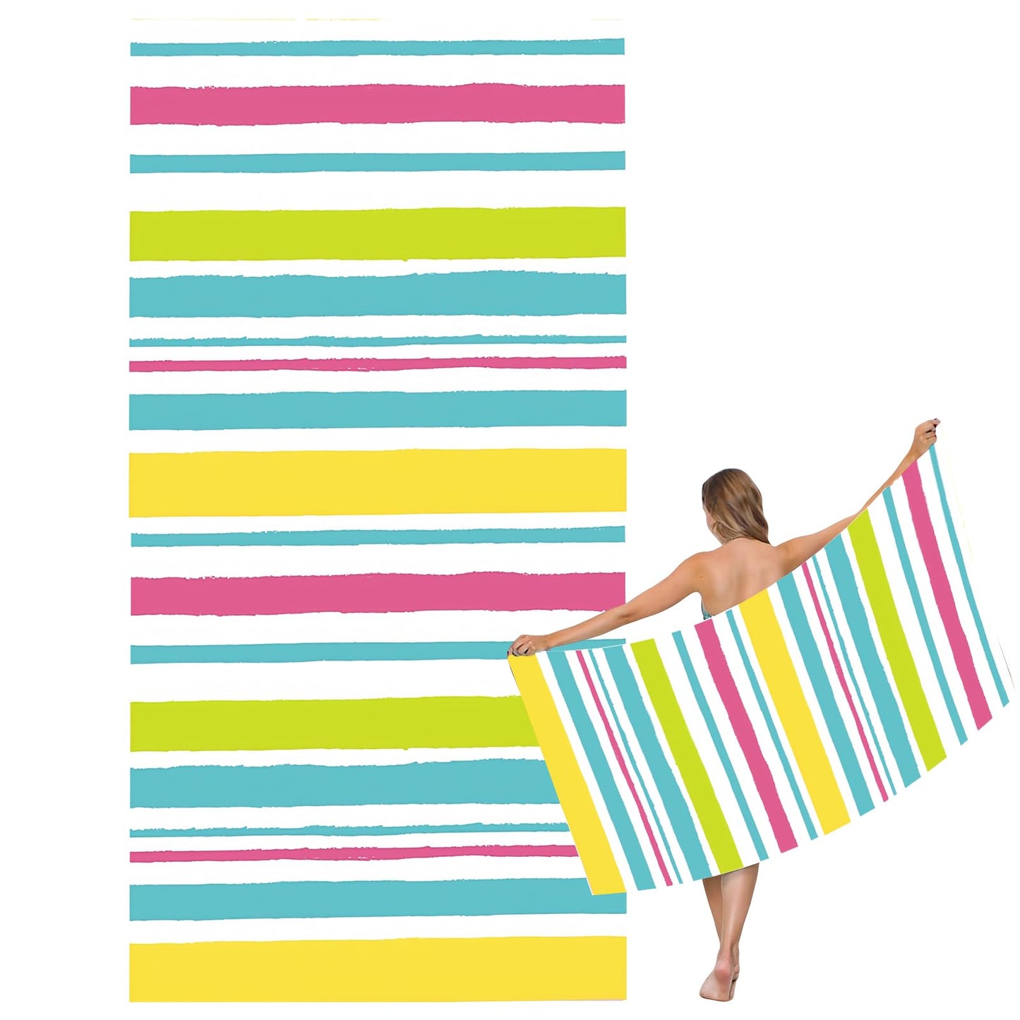 Large Quick Dry Microfibre Beach Bath Towel,Double Sides Light Blue White Striped Sand Free Beach Towel with Bag,Lightweight Gym Yoga Sports