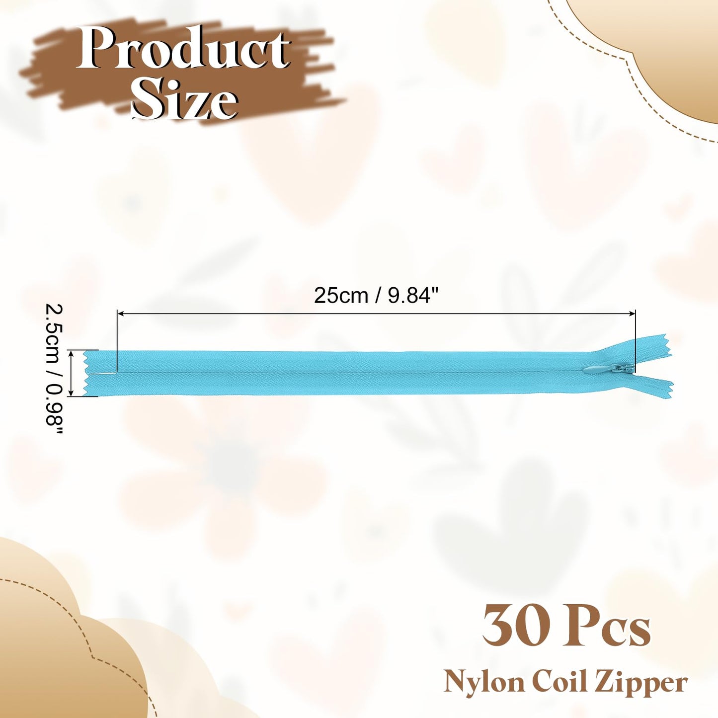 sourcing map 30Pcs 25cm/10-Inch Nylon Coil Zippers, #3 Closed End Separating Jacket Zippers Bulk Frame Replacement for Tailor Sewing Bag Craft