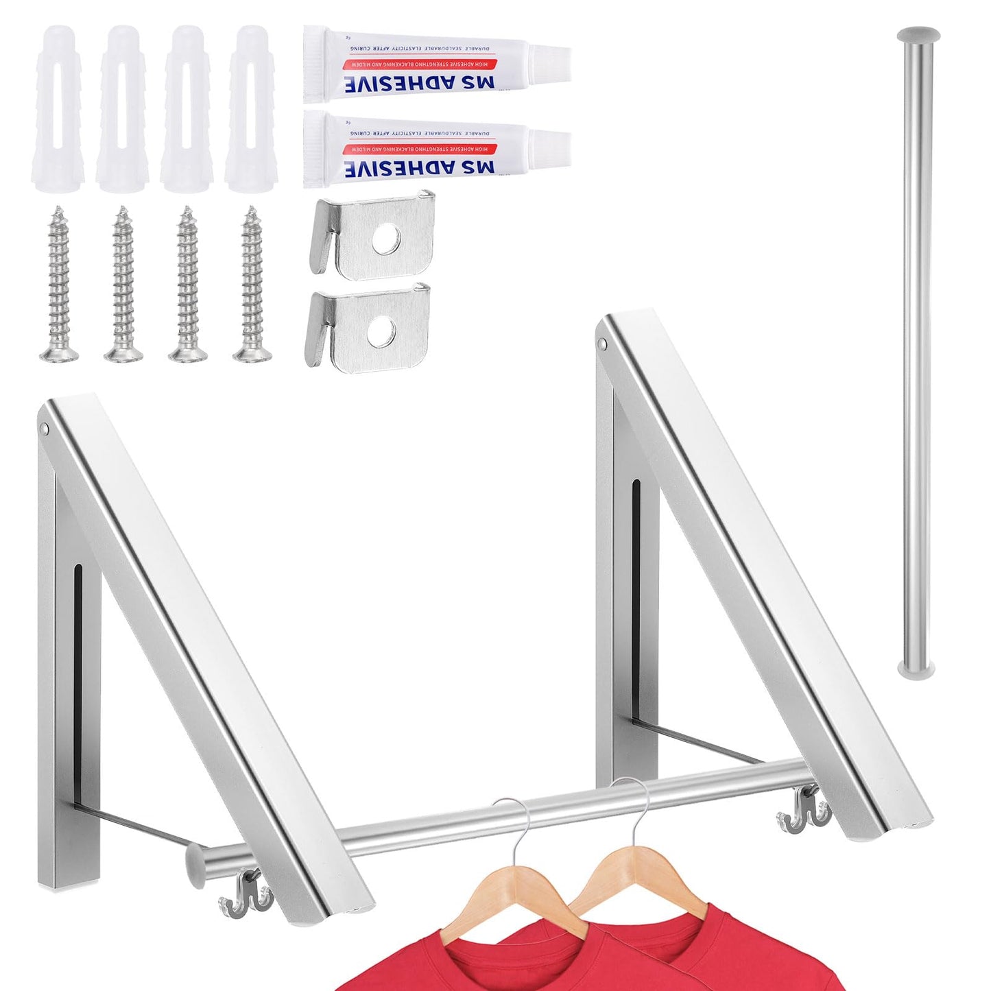sourcing map 2pcs Retractable Clothes Rack for Laundry, Aluminum Clothes Drying Rack Wall Mounted with 80cm/31 Rod