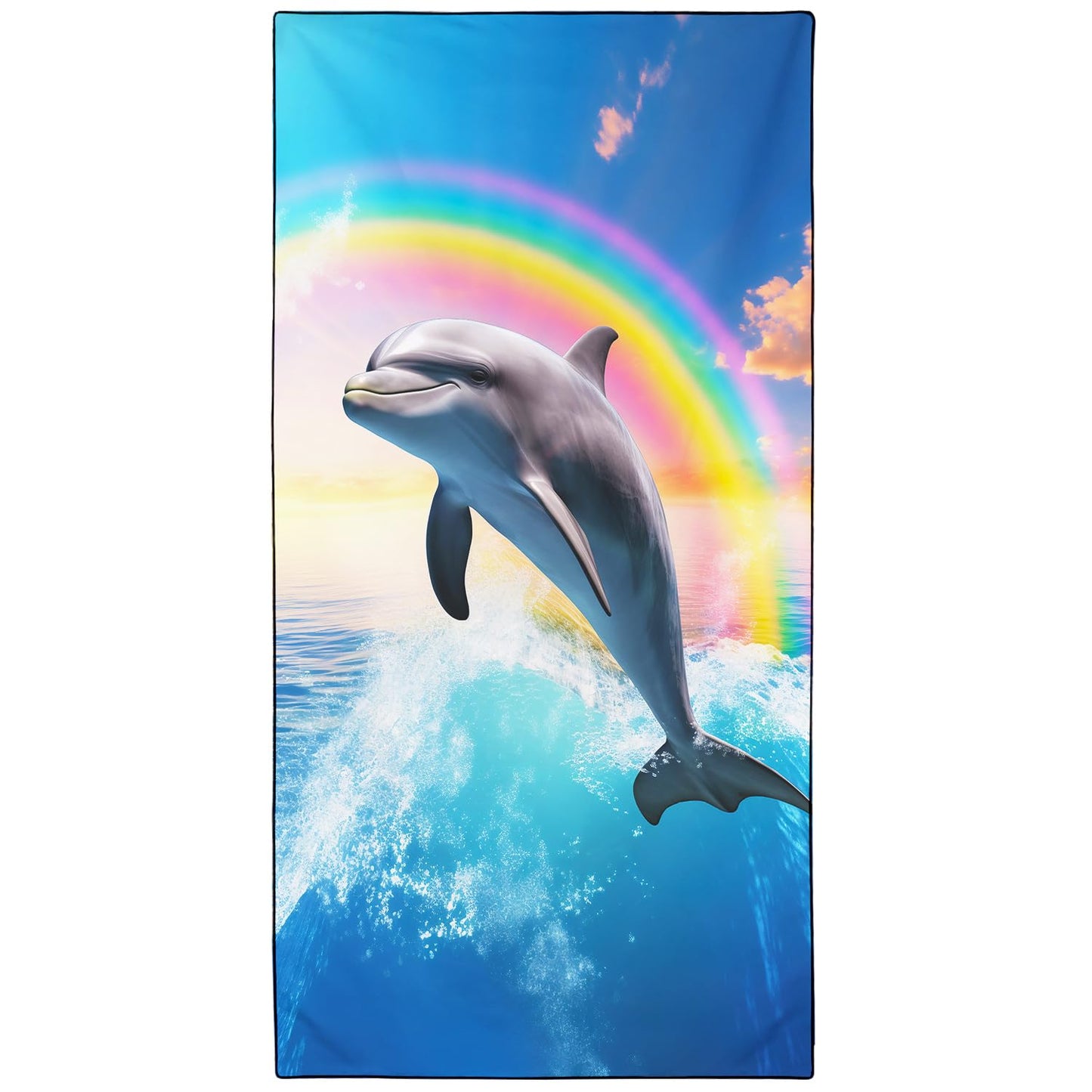 Violetpos Rainbow Dolphin Beach Towel, Extra Large 180x90 cm 250GSM Microfibre, Sand Free Quick Dry