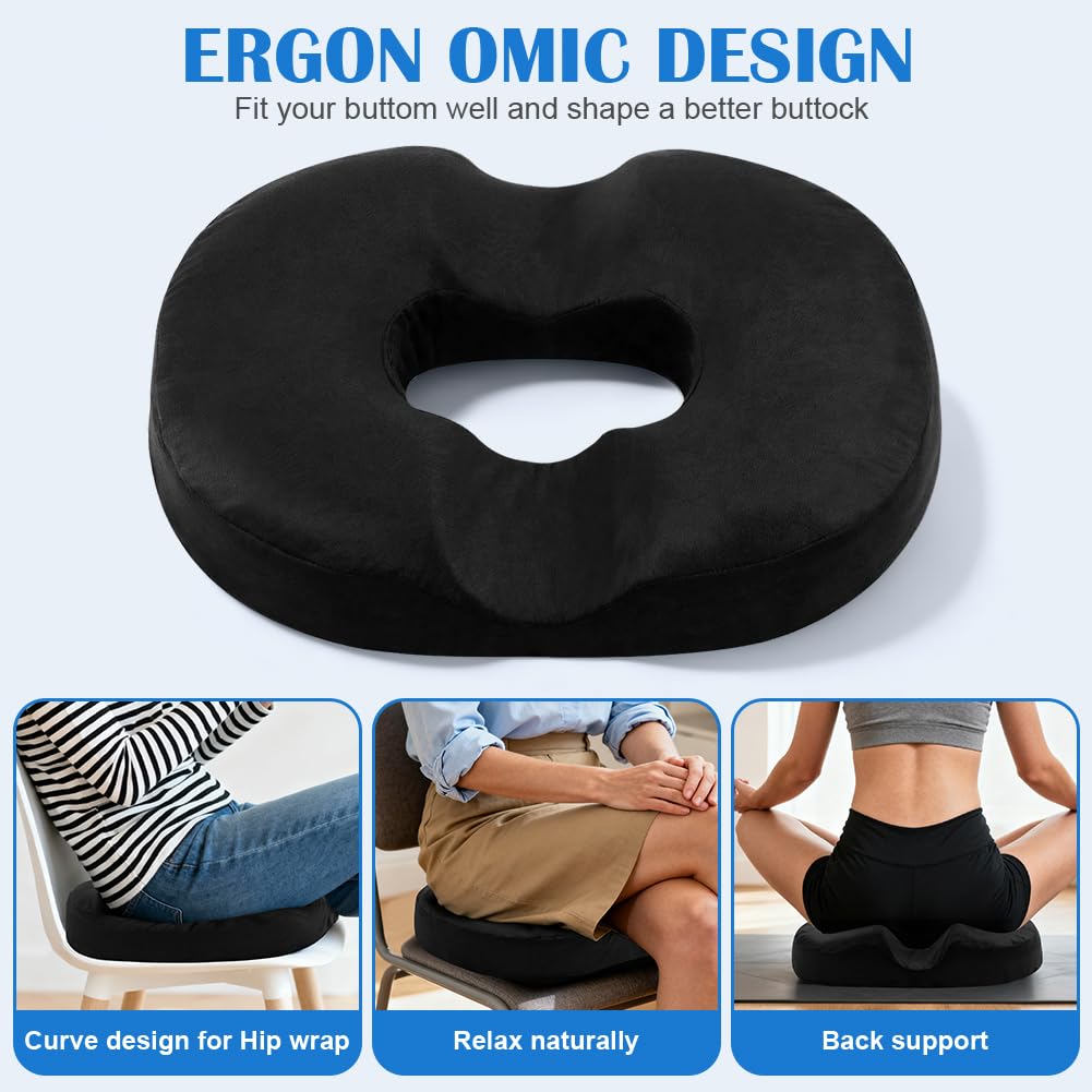AOOHA Donut Cushion for Hemorrhoids,Memory Foam Seat Cushion,Orthopedic Memory Foam Ring Seat Cushion,Double U-Shape,for Office Chair, Car