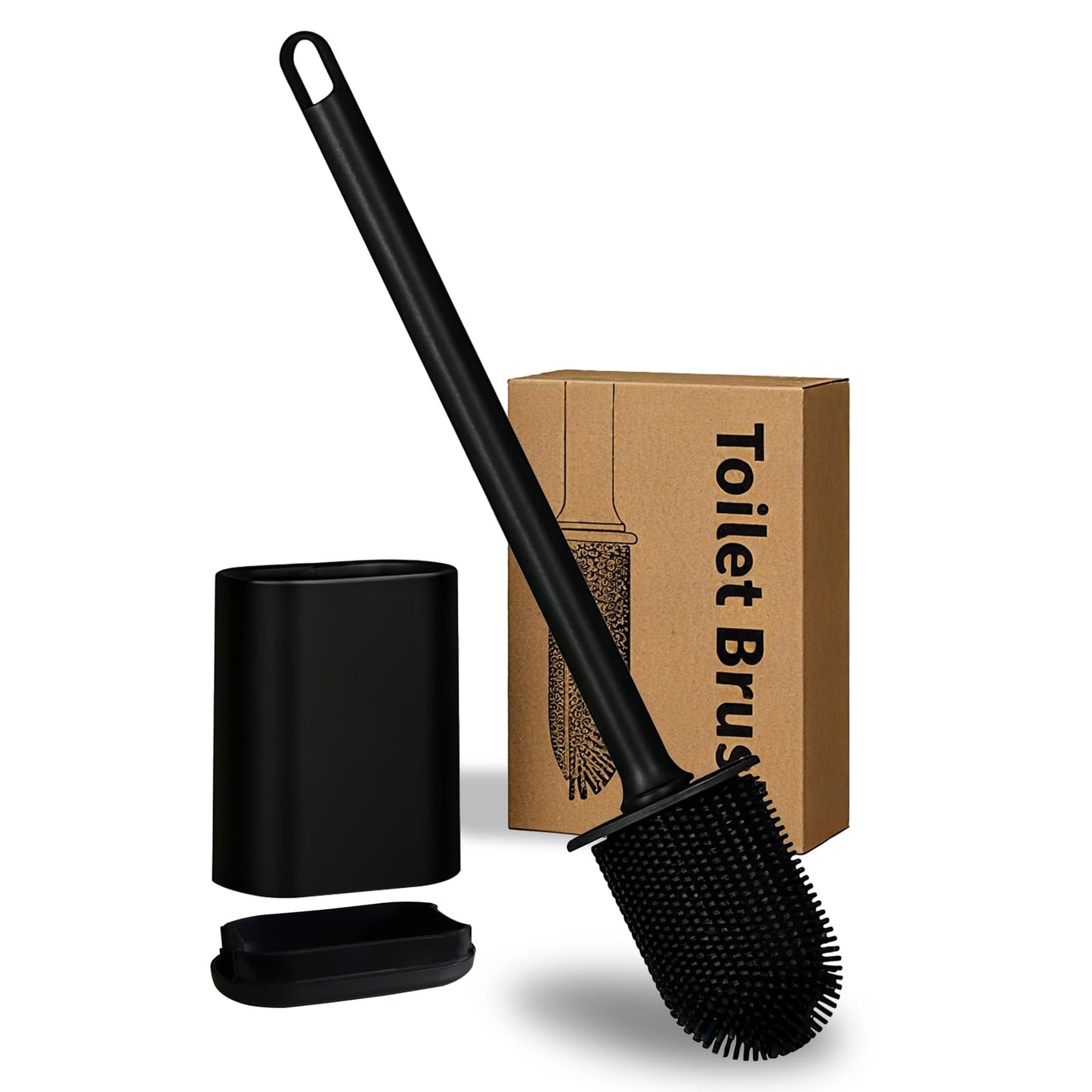 Silicone Toilet Brush Wall Mount Flat Flexible Head Bathroom Set