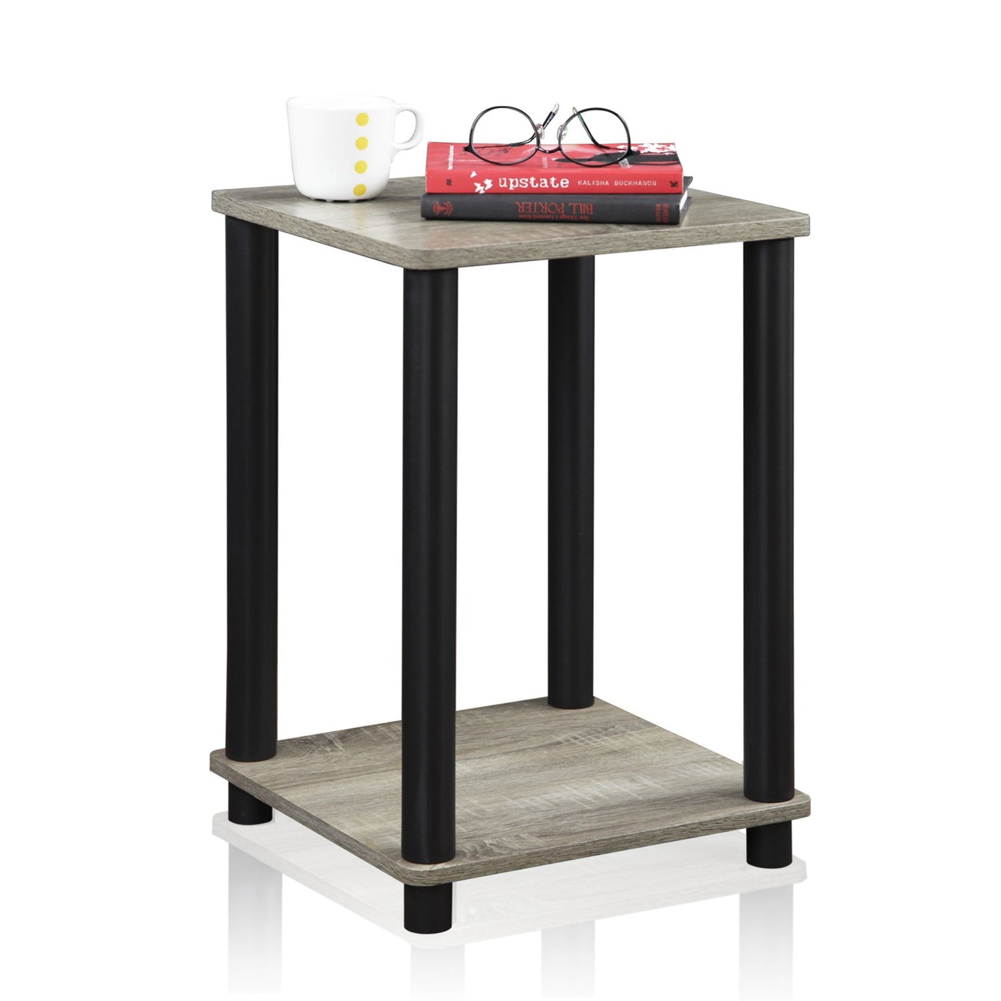 Furinno TURN-N-TUBE Side Table, 2-Tier End Table with Open Shelf, Toolless Night Stand, Bedside Table, for Living Room, Bedroom, French Oak