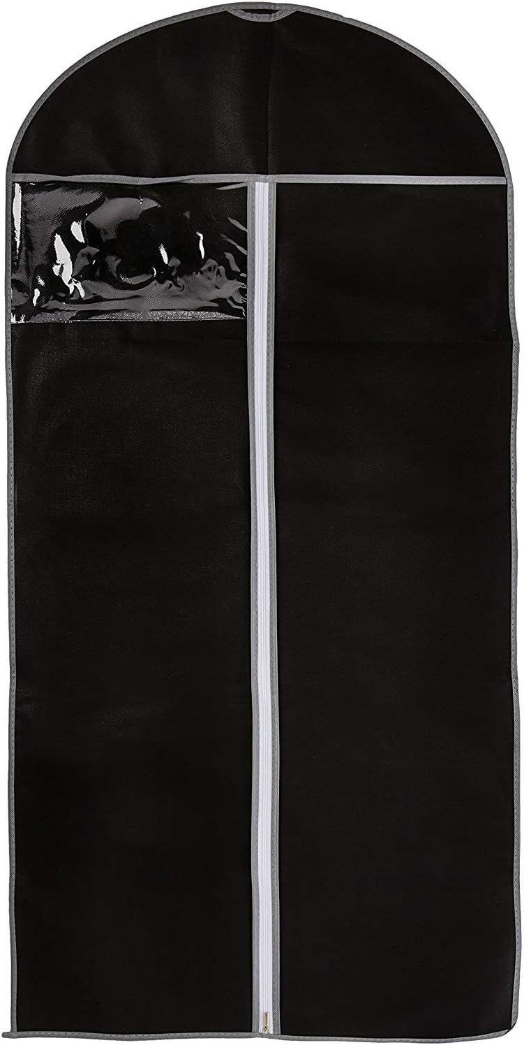 AKORD Breathable 47" Garment Bag for Suits, Dresses & Coats, Long Clothes Cover with Zip & Clear Window, Non-Woven Dust Cover, Foldable Storage Bag