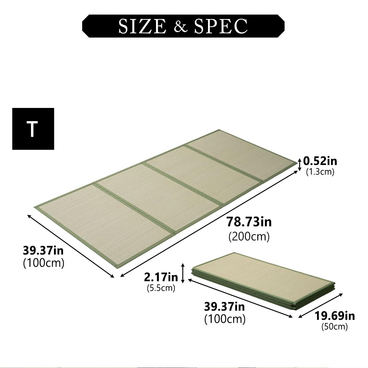 EMOOR Japanese Tatami Mat Single Natural Rush Grass Undyed, Foldable Igusa Mattress Floor Sleeping Japanese Futon Mattress Meditation Yoga Zen